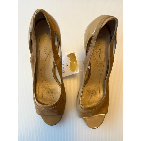Kate Spade New York Tan Suede Peep Toe Pumps Heels, Size 9.5 (US) - Picture 3 of 11